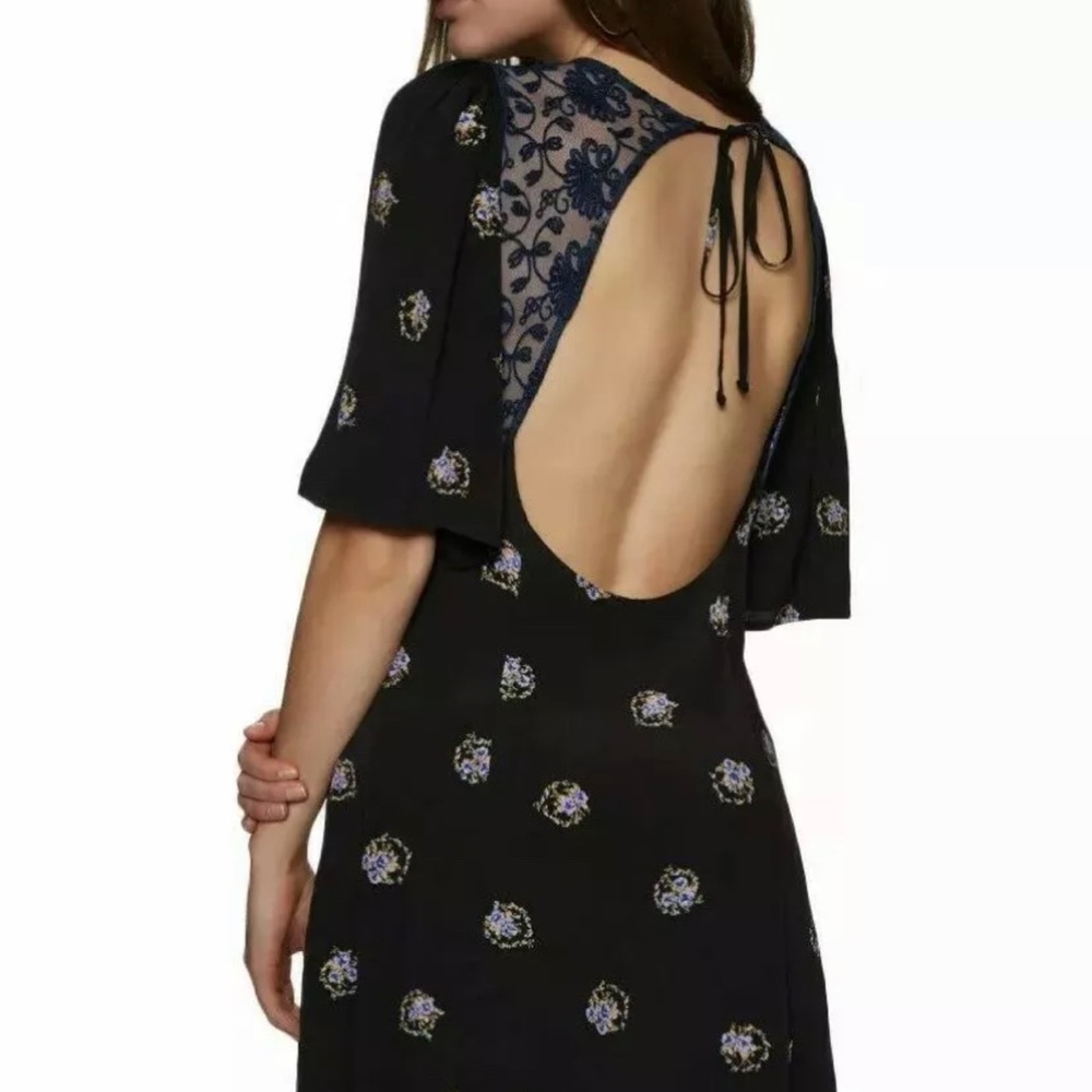 Free People Black Floral Open-Back Midi Dress